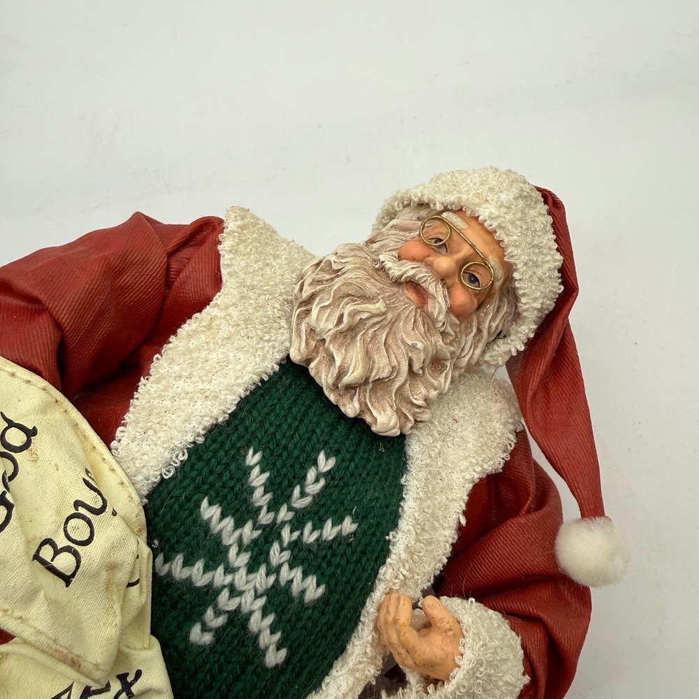Vintage Santa Claus Figurine with Naughty or Nice List and Toy Sack Decor 90s